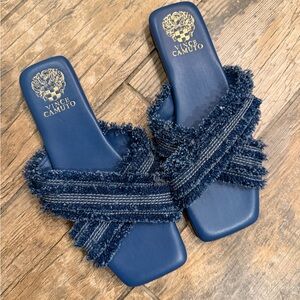 Vince Camuto Navy Frayed Slide Sandals